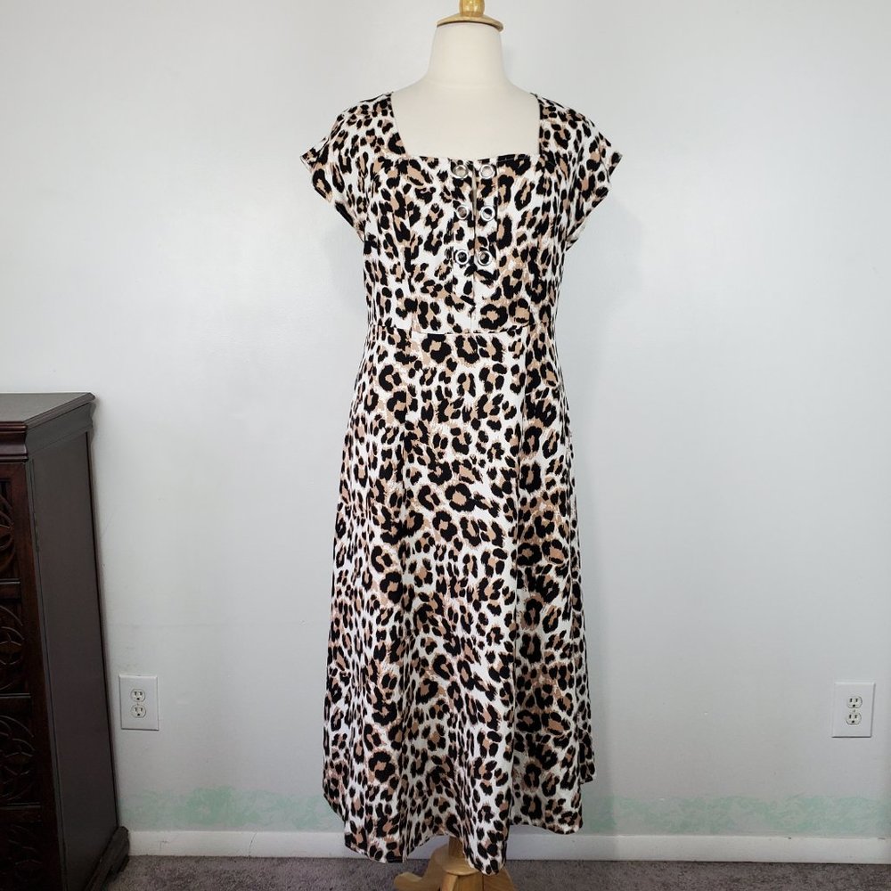 Ashley Stewart Linen Blend Animal Print Square Neck Dress With Pockets Size 14 - Picture 16 of 16